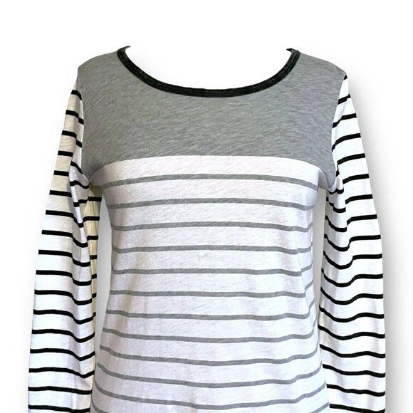 J Crew Womens Colorblock Stripe Tee Sz S Gray White Nautical Preppy Coastal Top - Picture 3 of 6